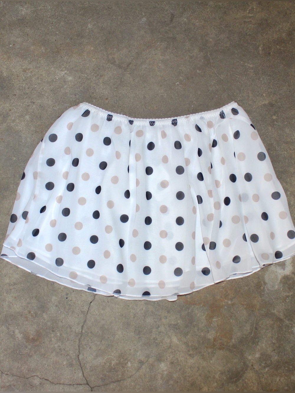 Frankie's Bikinis White Chiffon Skirt with Black and Brown Polka Dots